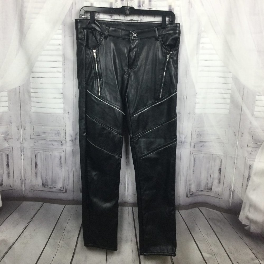 Faux Leather Pants Black Zipper Décor Rocker 8
